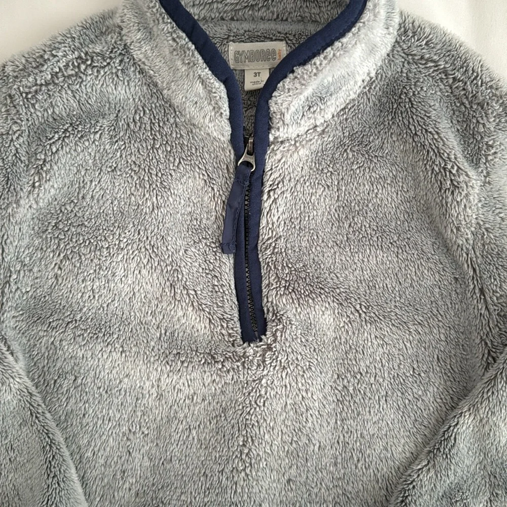 Gymboree Soft Fuzzy Gray and Navy 3/4 Zip Pullover Size 3t